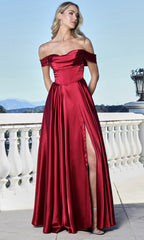Adora Design 3343 - Off Shoulder Sleek Prom Gown with Slit
