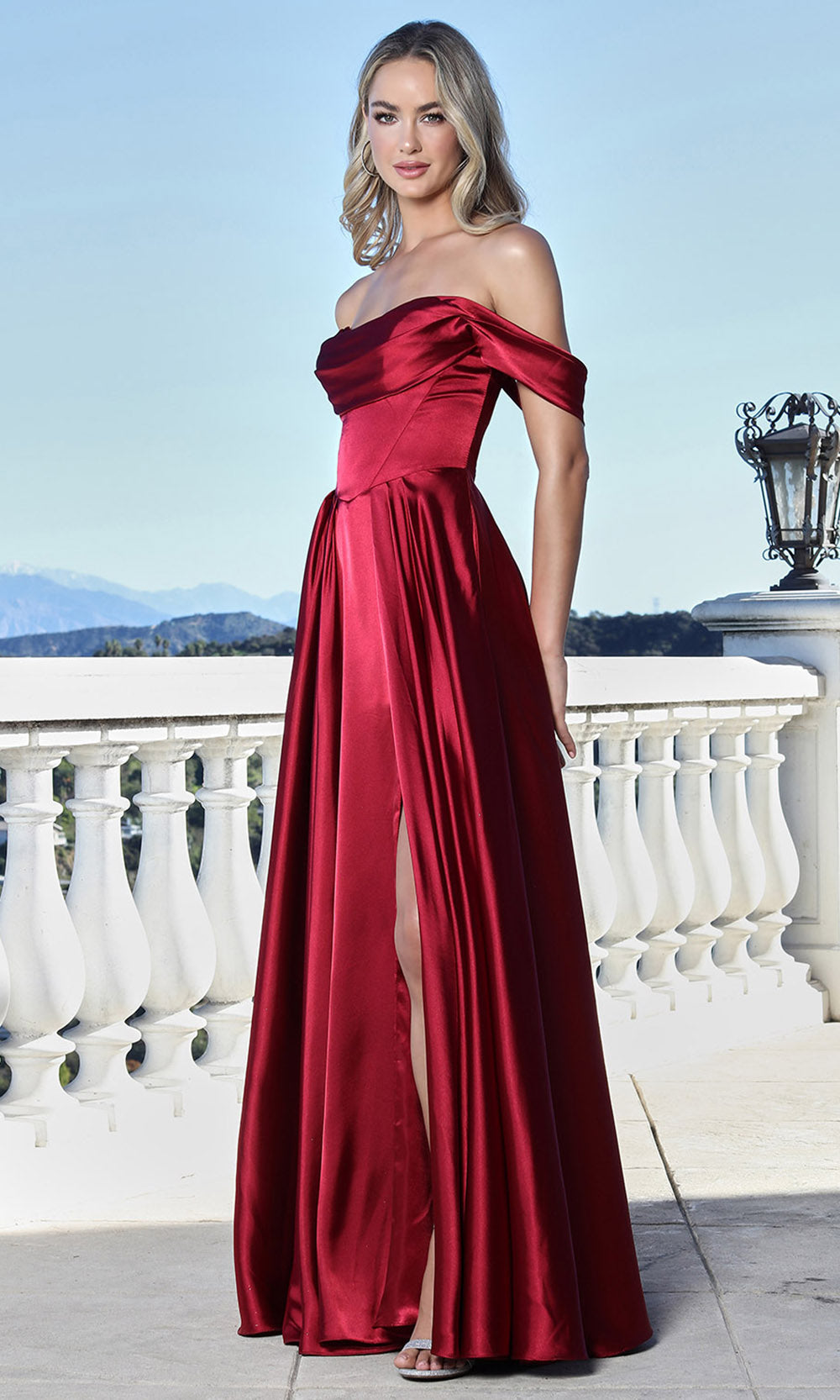 Adora Design 3343 - Off Shoulder Sleek Prom Gown with Slit