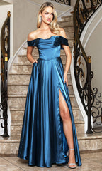 Adora Design 3343 - Off Shoulder Sleek Prom Gown with Slit