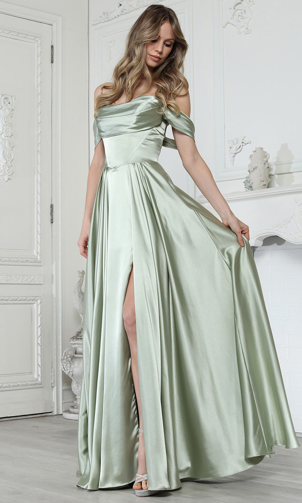 Adora Design 3343-01 - Minimalist Draped Off Shoulder Gown