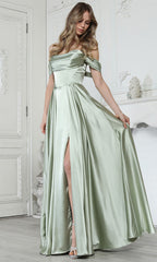 Adora Design 3343 - Off Shoulder Sleek Prom Gown with Slit