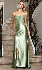 Adora Design 3347 - Beaded Lace Scoop Neckline Long Gown