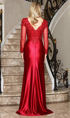 Adora Design 3348-03 - Illusion Long Sleeve Embellished Formal Gown