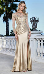 Adora Design 3348-03 - Illusion Long Sleeve Embellished Formal Gown