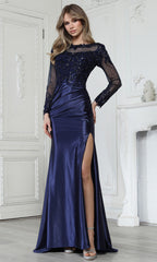 Adora Design 3348-03 - Illusion Long Sleeve Embellished Formal Gown