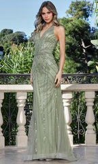 Adora Design 3350 - Cutout Lace-Up Back Beaded Prom Gown