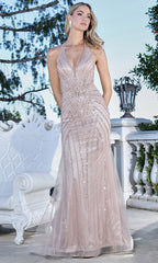 Adora Design 3350 - Cutout Lace-Up Back Beaded Prom Gown