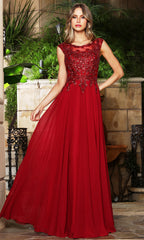 Adora Design 3353-03 - Embroidered Flowing Cap Sleeve Gown