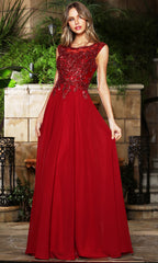Adora Design 3353-03 - Embroidered Flowing Cap Sleeve Gown