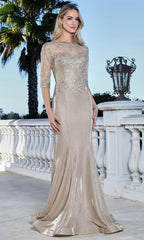 Adora Design 3354-03 - Embroidered Three-Quarter Sleeve Formal Gown