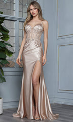 Adora Design 3357 - Beaded Applique High Slit Sheath Gown