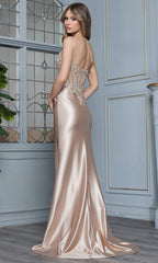 Adora Design 3357 - Beaded Applique High Slit Sheath Gown