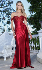Adora Design 3360 - Embellished Corset Off Shoulder Long Gown