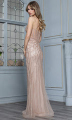 Adora Design 3361 - Geometric Beaded Spaghetti Strap Prom Gown