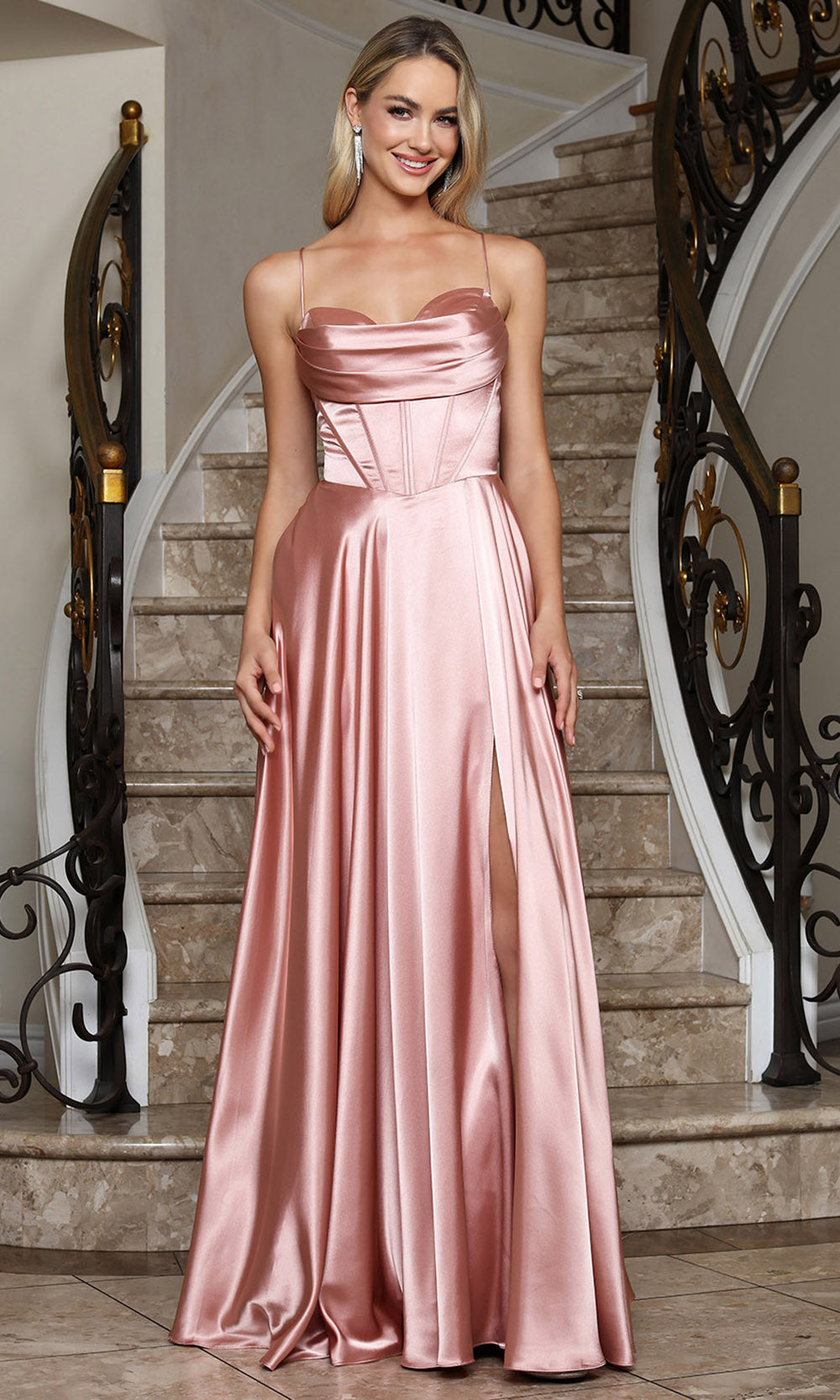 Adora Design 3368-01 - Cowl Neckline Minimalist Long Gown