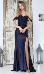 Adora Design 3374 - Draped Off Shoulder Applique Prom Gown