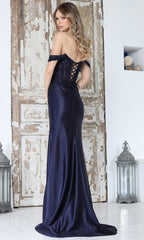 Adora Design 3374 - Draped Off Shoulder Applique Prom Gown