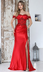Adora Design 3376 - Beaded Applique Off Shoulder Long Gown