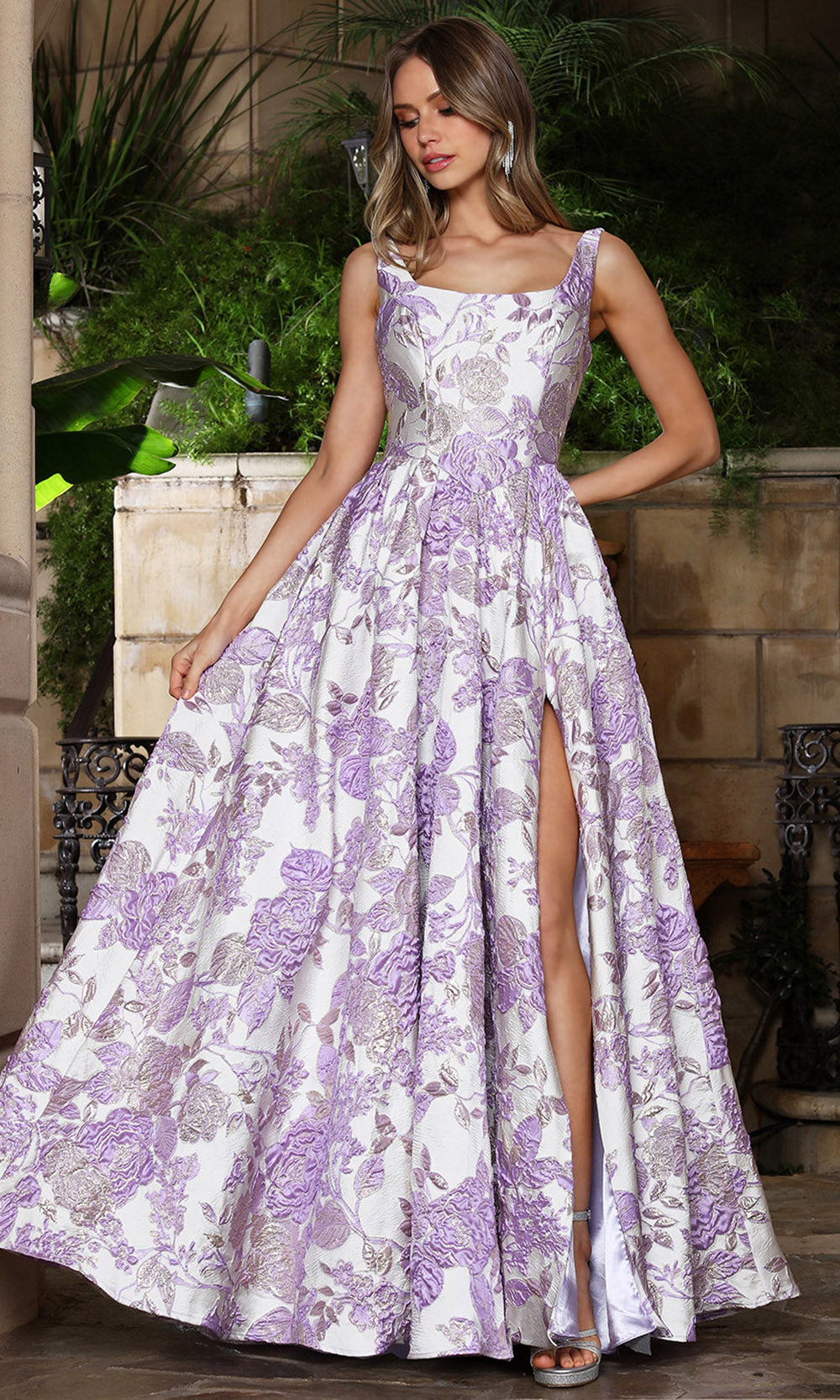 Adora Design 3379 - Floral Square Neck Evening Gown