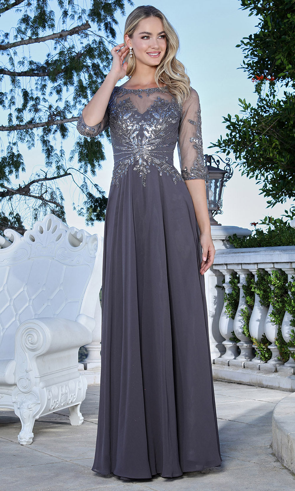 Adora Design 3382-03 - Illusion Sleeve A-Line Formal Gown
