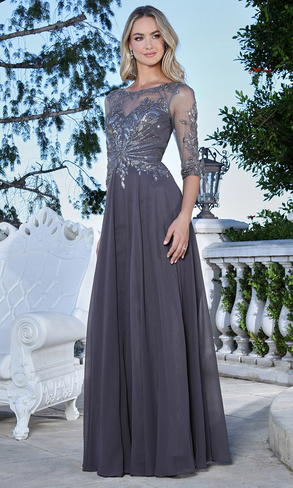 Adora Design 3382-03 - Illusion Sleeve A-Line Formal Gown
