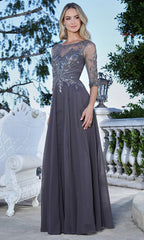 Adora Design 3382-03 - Illusion Sleeve A-Line Formal Gown