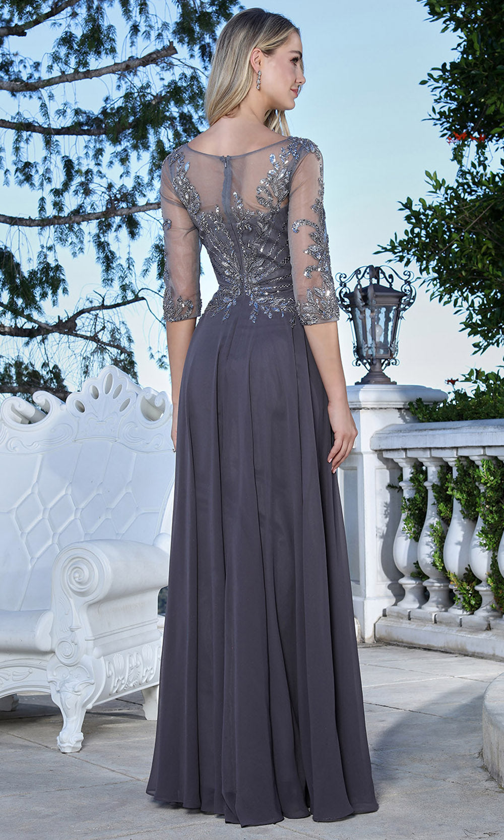 Adora Design 3382-03 - Illusion Sleeve A-Line Formal Gown