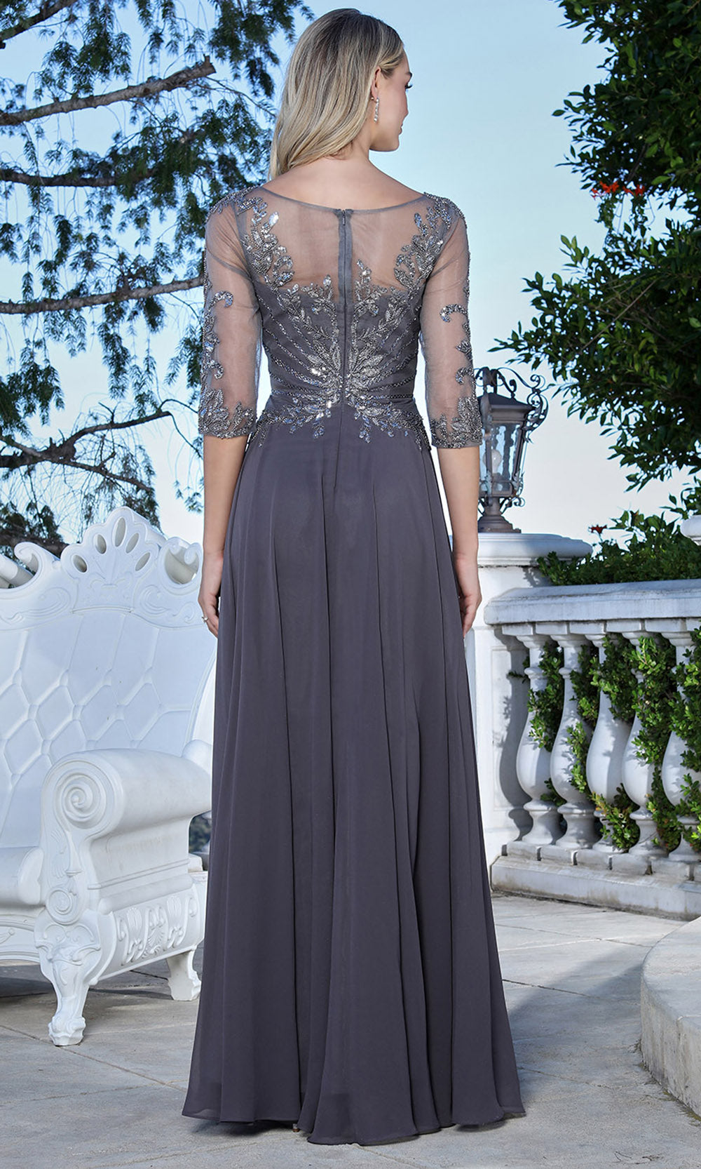 Adora Design 3382-03 - Illusion Sleeve A-Line Formal Gown