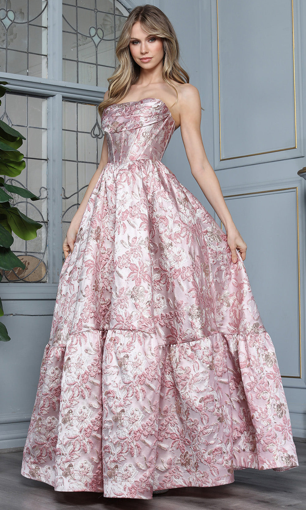 Adora Design 3384 - Floral Strapless Ballgown with Pockets
