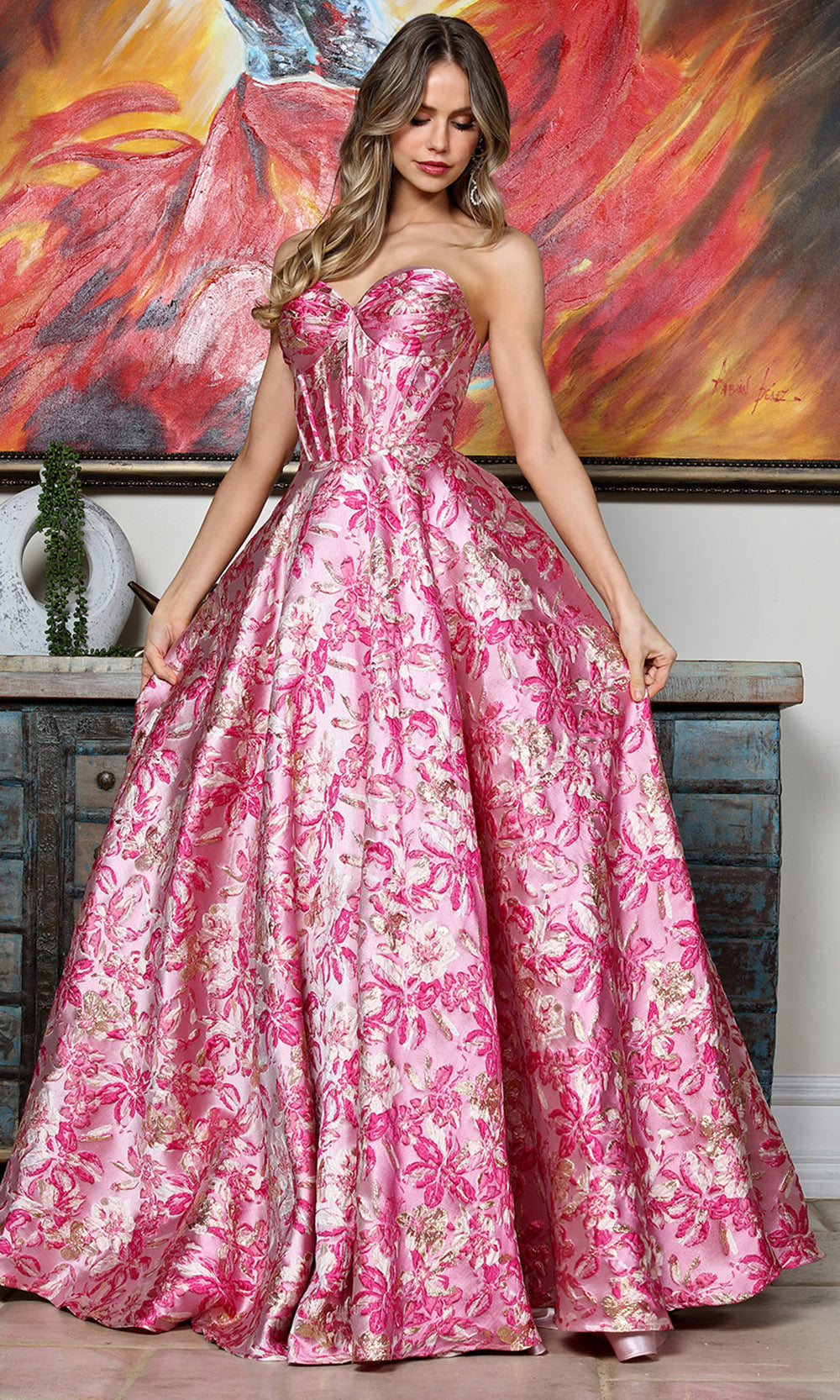 Adora Design 3385 - Strapless Floral Texture Ballgown