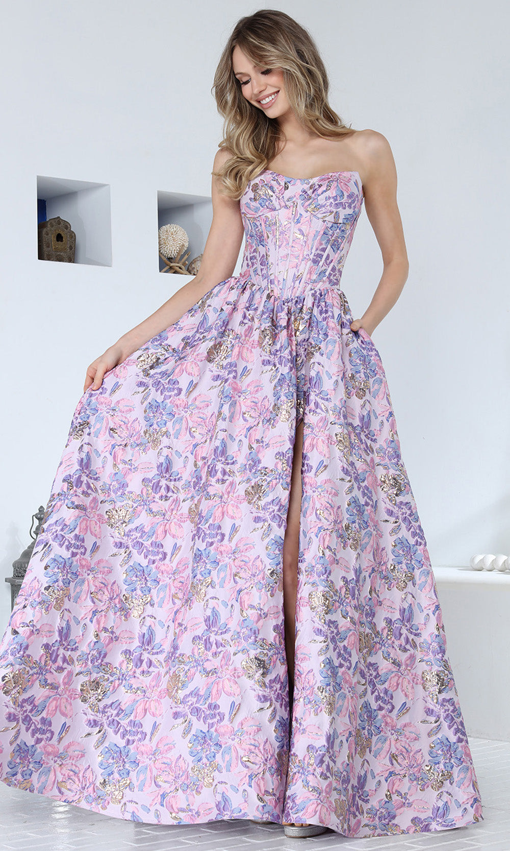 Adora Design 3389 - Sweetheart Neck Floral Ballgown with Slit