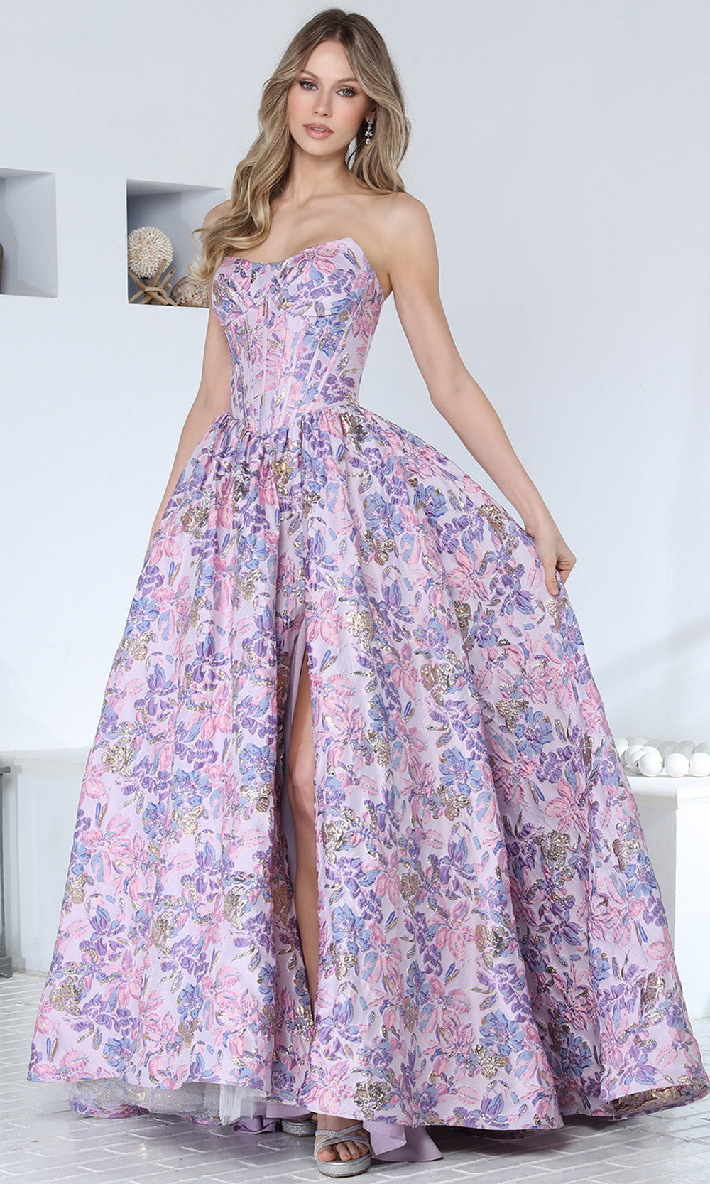 Adora Design 3389 - Sweetheart Neck Floral Ballgown with Slit
