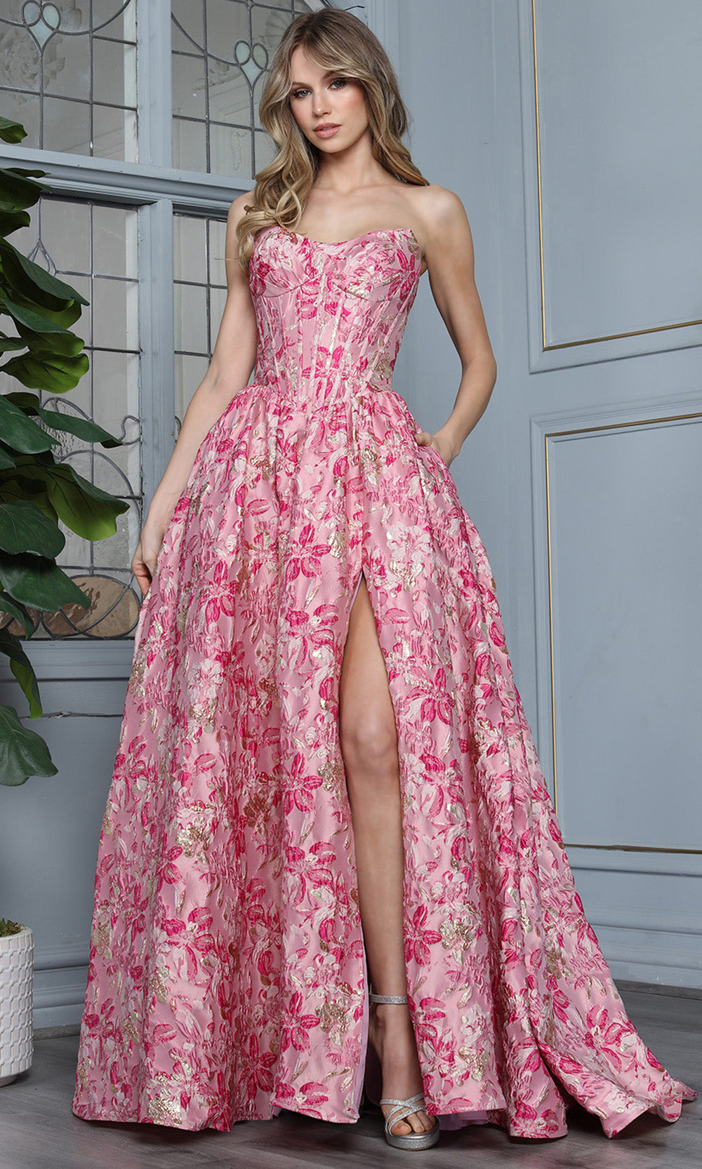 Adora Design 3389 - Sweetheart Neck Floral Ballgown with Slit