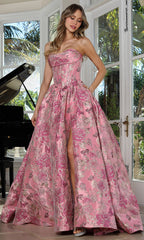 Adora Design 3390 - Cowl Neckline Floral Ballgown with Slit