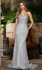 Adora Design 3393 - Illusion Plunge Neckline Beaded Long Gown