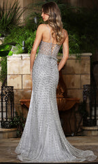 Adora Design 3393 - Illusion Plunge Neckline Beaded Long Gown
