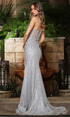 Adora Design 3393 - Illusion Plunge Neckline Beaded Long Gown