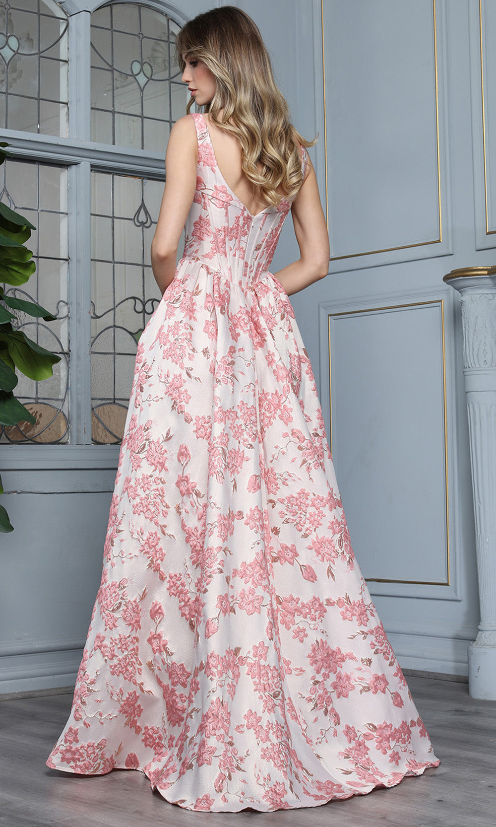 Adora Design 3396 - Floral Bodice Wide Strap A-Line Gown