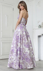 Adora Design 3397 - Floral Pattern Semi-Sweetheart Long Gown