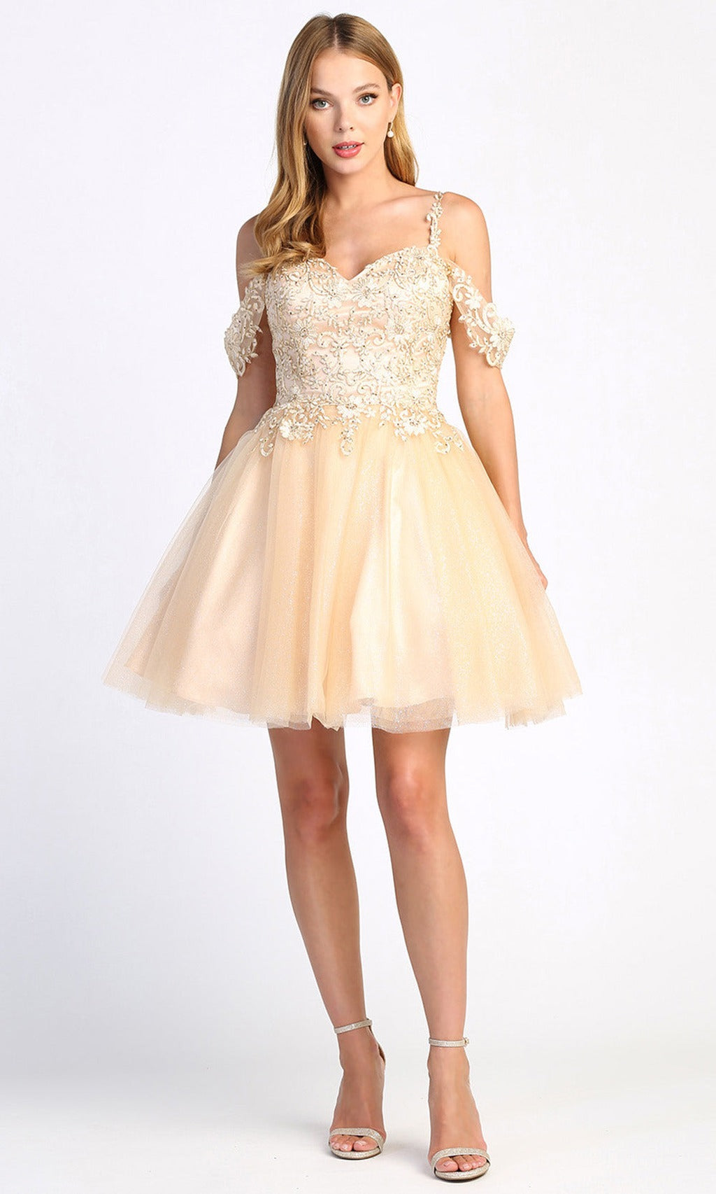 Adora Design 1006 - Floral Embroidered Lace-Up Back Mini Dress