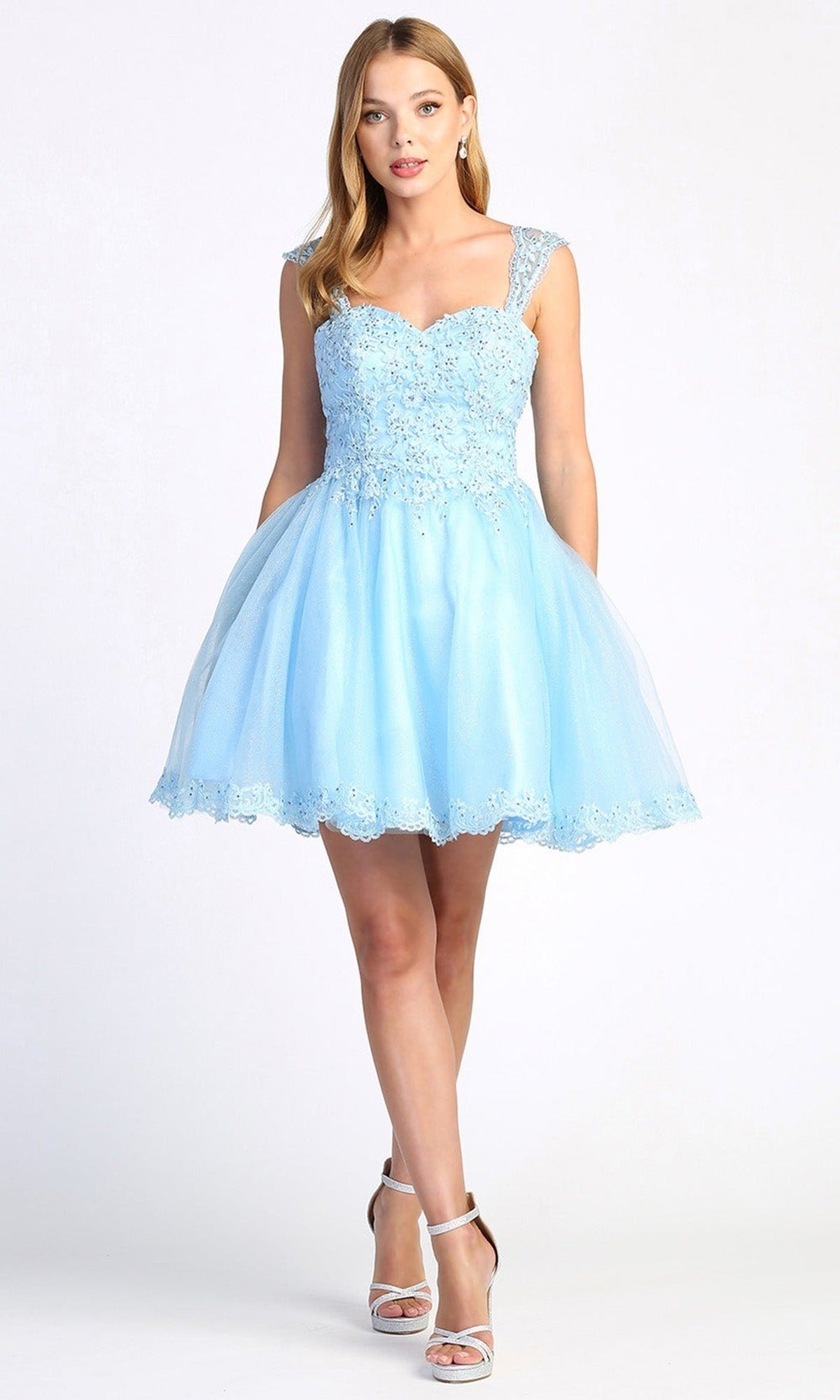Adora Design 1004 - Scalloped Hem Embroidered Lace A-line Dress