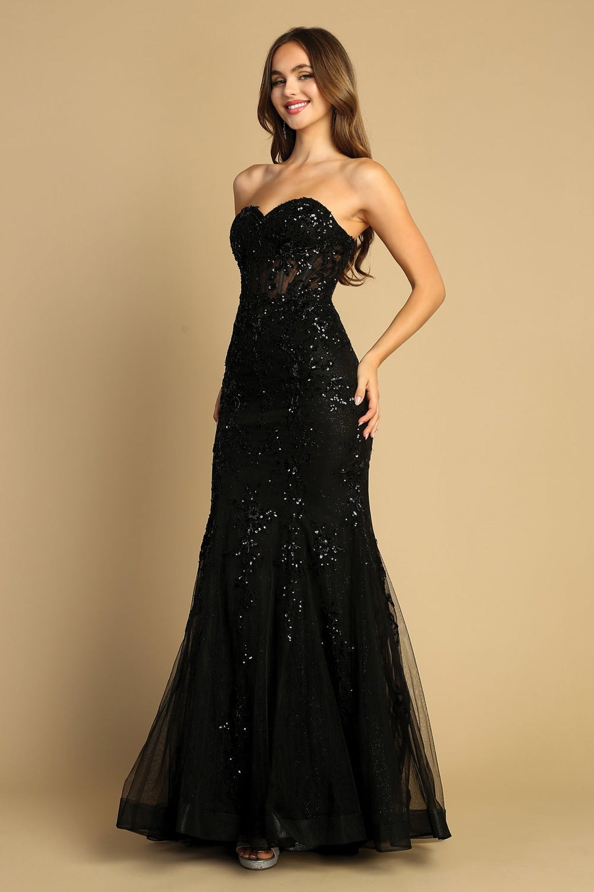 Adora Design 3080 - Beaded Applique Mermaid Evening Dress