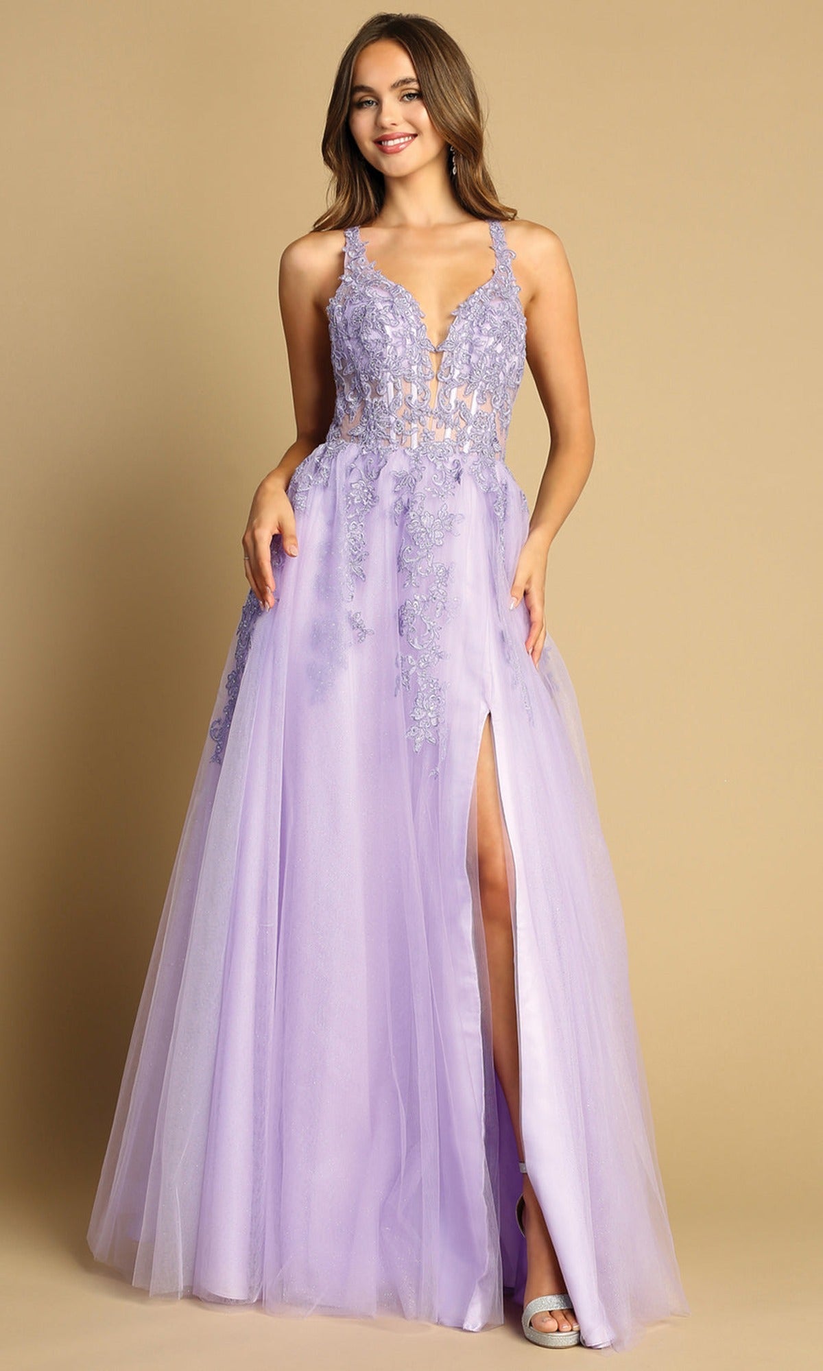 Adora Design 3088 - Applique Sleeveless A-Line Evening Dress