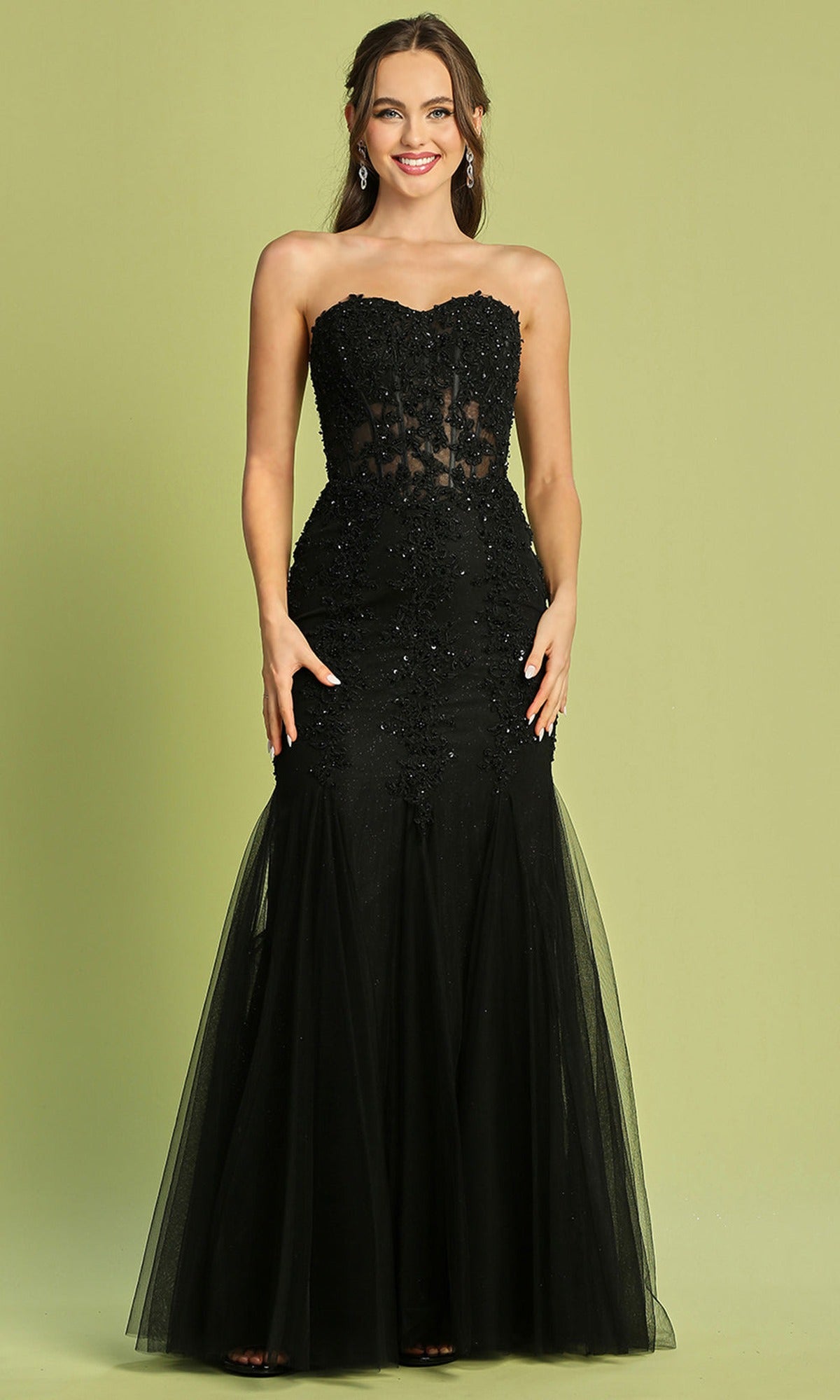 Adora Design 3108 - Mermaid Strapless Embroidered Long Dress