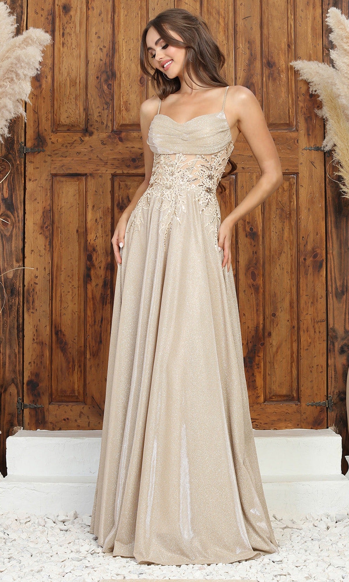 Adora Design 3232 - Spaghetti Strap Lace Applique Prom Dress