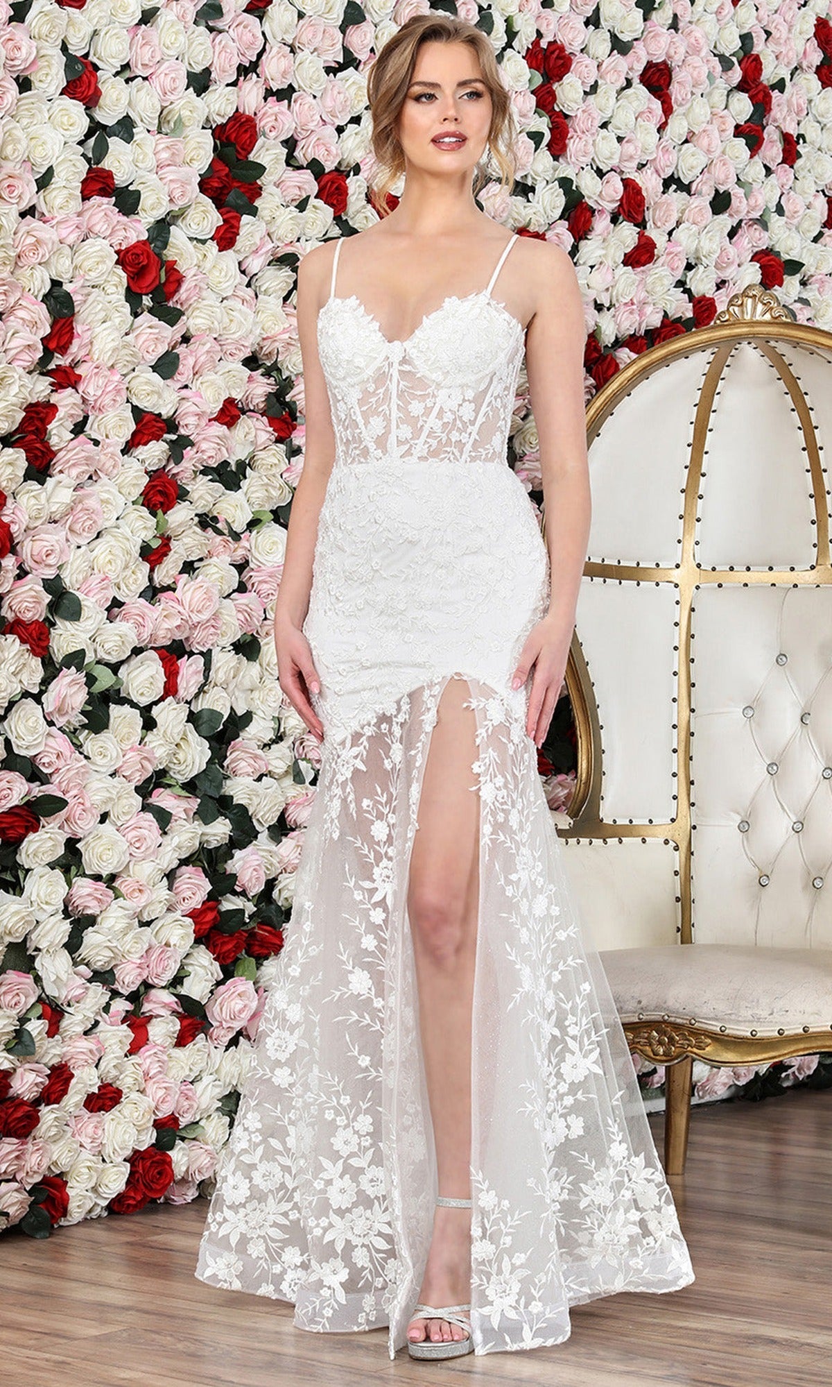 Adora Design 3242-01 - Floral Embroidered Spaghetti Strap Bridal Gown