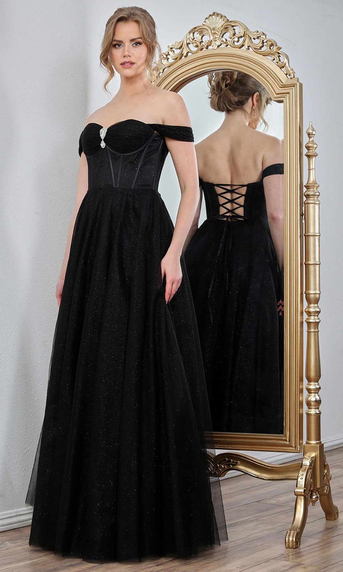 Adora Design 3244 - Beaded Brooch Off Shoulder Prom Gown