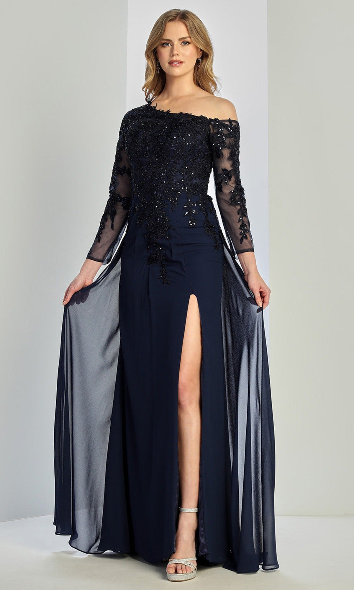 Adora Design 3245-03 - Asymmetric Neck Overskirt A-Line Gown