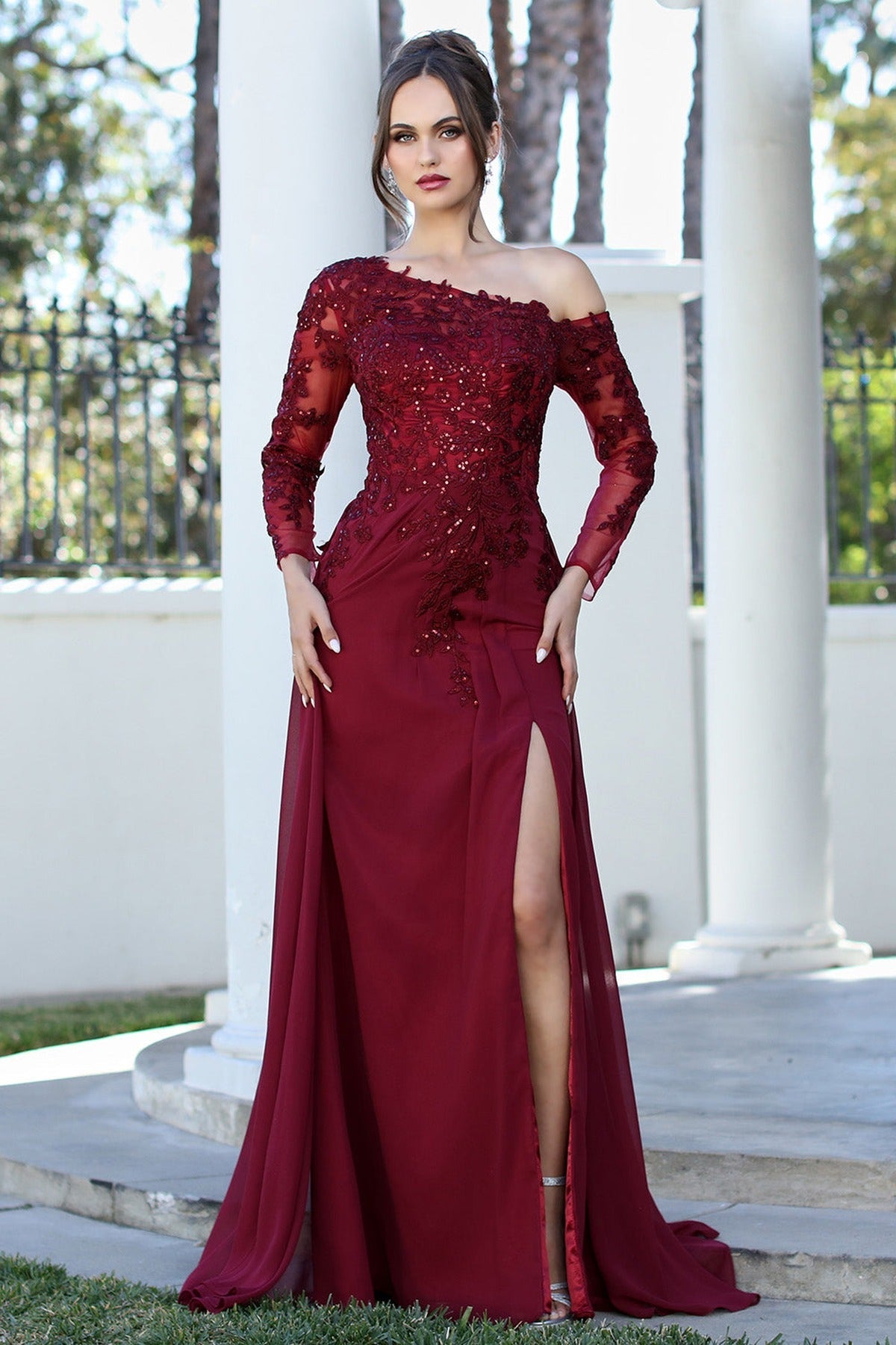 Adora Design 3245-03 - Asymmetric Neck Overskirt A-Line Gown
