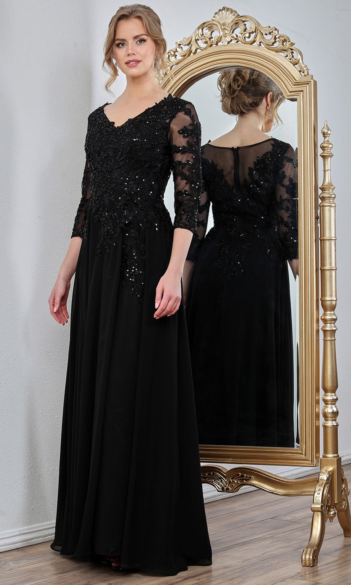 Adora Design 3247-03 - Three-Quarter Sleeve Flowing Formal Gown